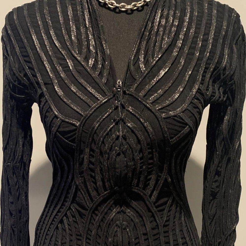 Ladies black & silver fish net zipper top - Picture 2 of 6